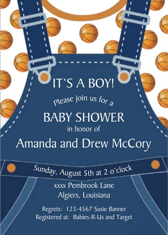 OVERALLS AND BASKETBALLS CUSTOM INVITATION