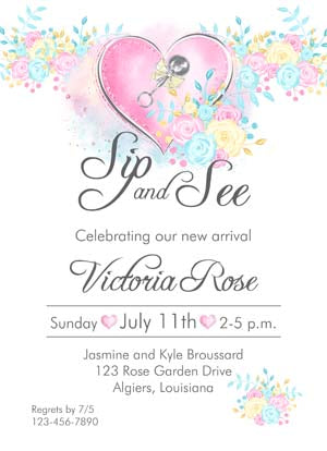 WATERCOLOR HEART AND FLOWERS CUSTOM INVITATION