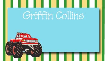 STRIPES AND BIG WHEEL TRUCK PERSONALIZED GIFT OR CALLING CARDS
