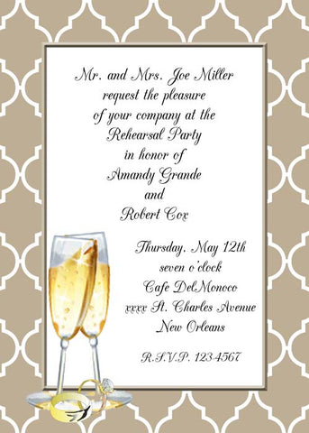 CHAMPAGNE FLUTES AND RINGS CUSTOM INVITATION