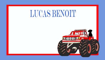 BIG WHEEL TRUCK AND DOG PERSONALIZED GIFT OR CALLING CARDS