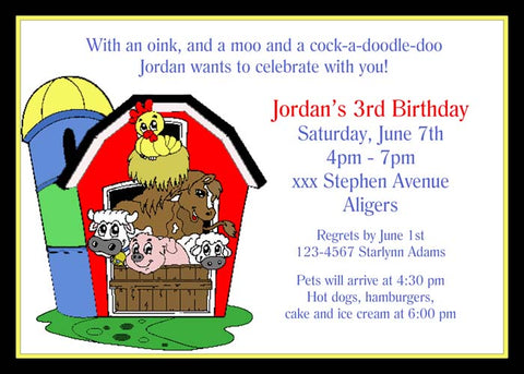 BARN OF ANIMALS CUSTOM INVITATION