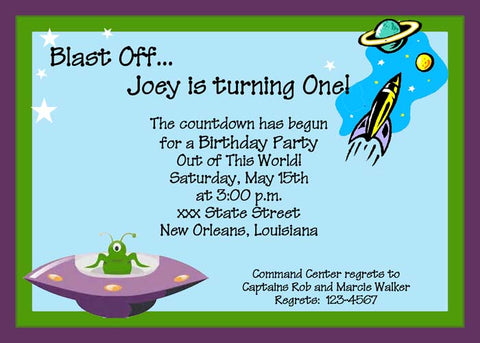 ALIEN IN SPACE SHIP CUSTOM INVITATION