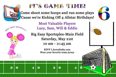 ALL SPORTS BOYS AND GIRLS CUSTOM INVITATION