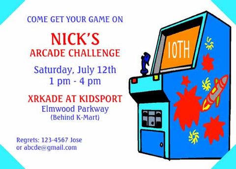 ARCADE CHALLENGE CUSTOM INVITATION