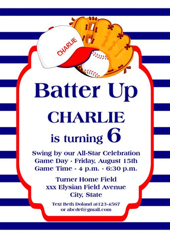 BASEBALL EQUIPMENT CUSTOM INVITATION