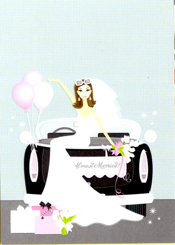 BRUNETTE BRIDE IN CAR - BLANK STOCK INVITATION