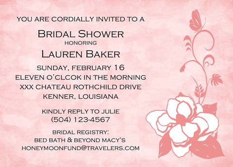 PEACHY MAGNOLIA SILHOUETTE FLOWERS CUSTOM INVITATION