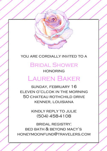 ROSE FLOWER WITH STRIPES CUSTOM INVITATION