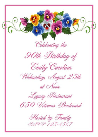PANSY FLORAL SPRAY CUSTOM INVITATION