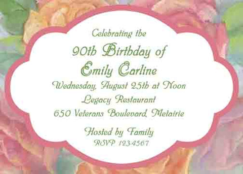 LARGE WATERCOLOR ROSES CUSTOM INVITATION