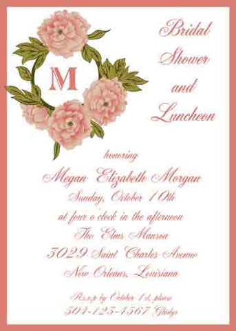 PEACHY ROSES AND MONOGRAM CUSTOM INVITATION