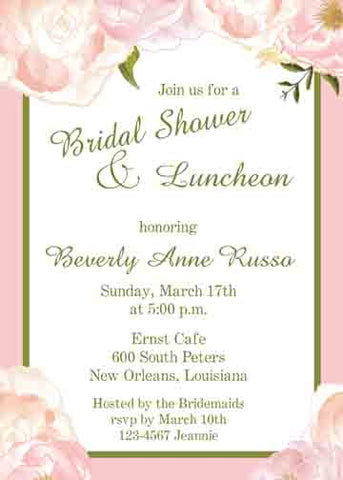 PEACH-PINK 4 CORNER ROSES CUSTOM INVITATION