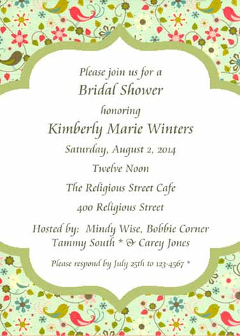 MIXED FLOWERS AND BIRDS CUSTOM INVITATION