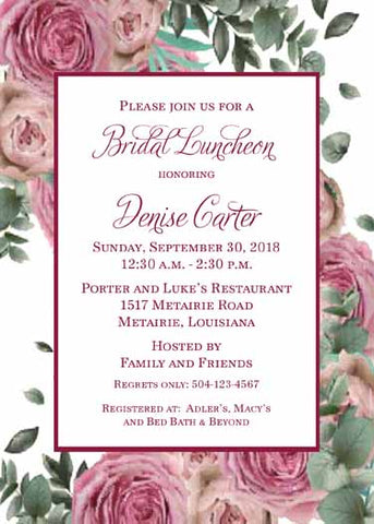 FULL ROSES IN PINK AND BURGUNDY CUSTOM INVITATION