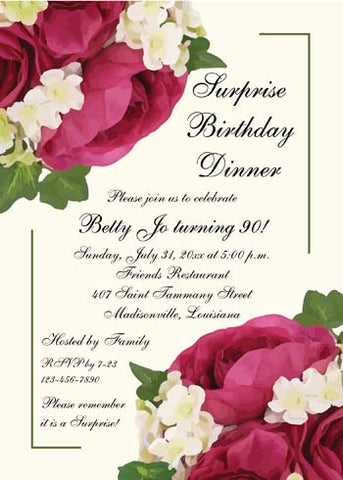 BURGUNDY ROSES AND WHITE FLOWERS CUSTOM INVITATION