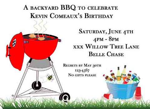 BBQ PIT AND BUCKET OF DRINKS CUSTOM INVITATION