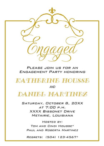 SMALL FLEUR DE LIS ON ORNAMENTAL FRAME CUSTOM INVITATION