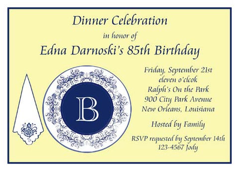 BLUE FLORAL PLATE CUSTOM INVITATION