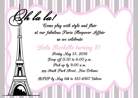 EIFFEL TOWER AND STRIPES CUSTOM INVITATION