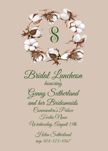 COTTON BALL WREATH CUSTOM INVITATION