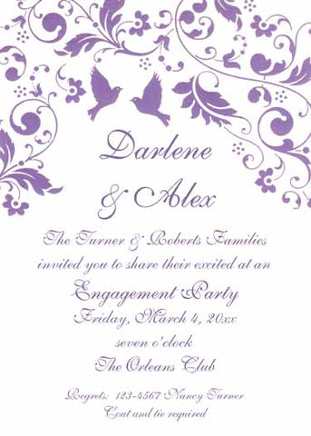 SILHOUETTE OF BIRDS AND FLOWERY VINE CUSTOM INVITATION