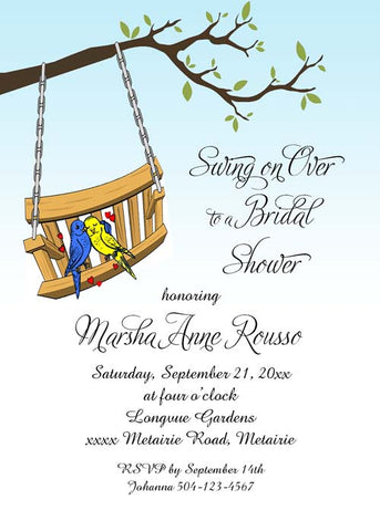 LOVE BIRDS ON A SWING CUSTOM INVITATION