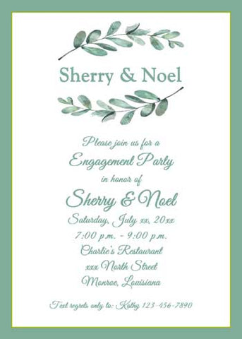 WATER COLORED GREEN LEAVES CUSTOM INVITATION
