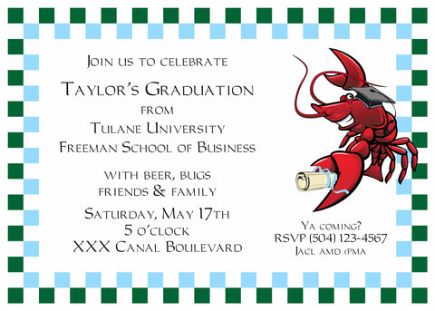 CRAWFISH CHECKER BORDER GRADUATION CUSTOM INVITATION