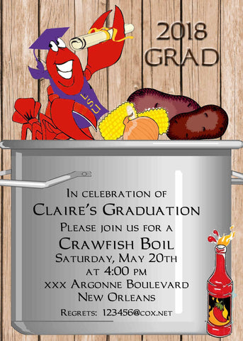 CRAWFISH BOILING POT GRADUATION CUSTOM INVITATION