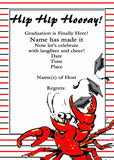 CRAWFISH TOSSING CAPS GRADUATION CUSTOM INVITATION
