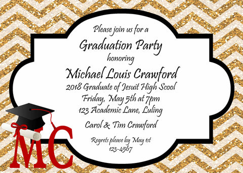 GLITTER CHEVRON GRADUATION CUSTOM INVITATION