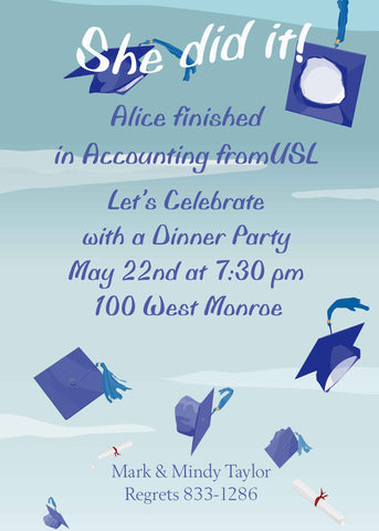 FLYING CAPS 2 GRADUATION CUSTOM INVITATION