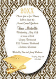 GOLD GRADUATION CAP AND FLORAL BACKGROUND CUSTOM INVITATION