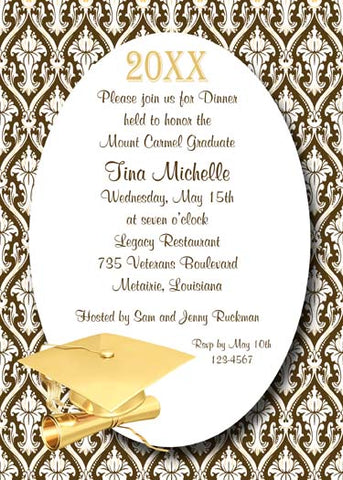 GOLD GRADUATION CAP AND FLORAL BACKGROUND CUSTOM INVITATION