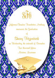 GOLD GRADUATION CAP AND FLORAL BACKGROUND CUSTOM INVITATION