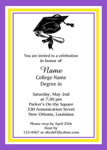 COLOR BORDER WITH GRADUATION CAP AND DIPLOMA CUSTOM INVITATION