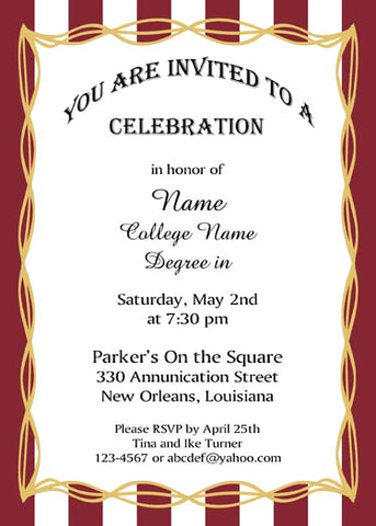 BOLD STRIPE BORDER AND GOLD DESIGN CUSTOM INVITATION