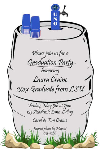 BEER KEG IN SCHOOL COLORS CUSTOM INVITATION