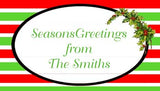STRIPES AND HOLLY BRANCH PERSONALIZED GIFT OR CALLING CARDS
