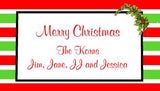 STRIPES AND HOLLY BRANCH PERSONALIZED GIFT OR CALLING CARDS