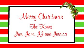 STRIPES AND HOLLY BRANCH PERSONALIZED GIFT OR CALLING CARDS