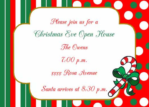 CANDY CANE DOTS AND STRIPES CUSTOM INVITATION