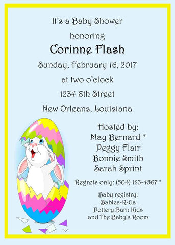 BUNNY IN CRACKED EGG CUSTOM INVITATION