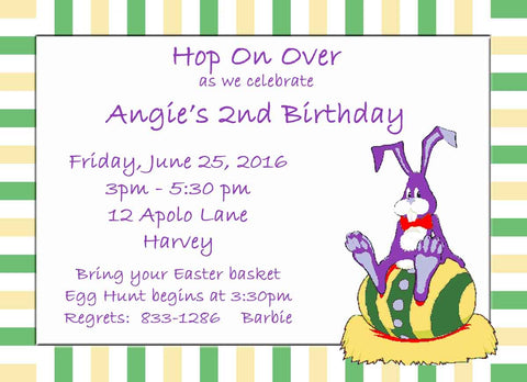 BUNNY SITTING ON EGG CUSTOM INVITATION