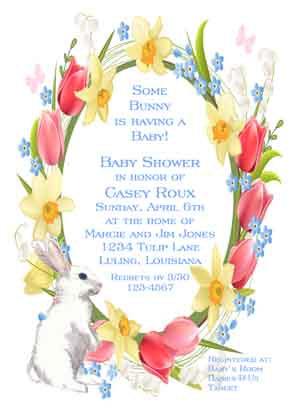 BUNNY WITH SPRING WREATH CUSTOM INVITATION