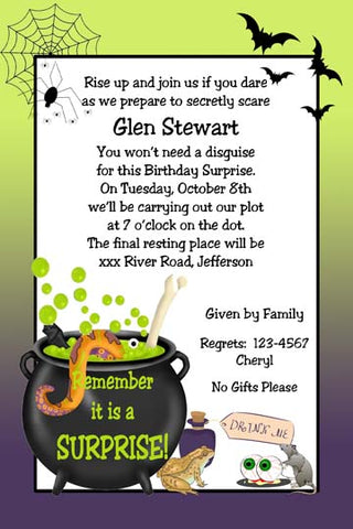 BREWING CAULDRON AND CREATURES CUSTOM INVITATION