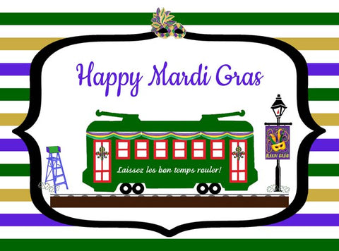 STREET CAR  - MARDI GRAS GREETING CARD