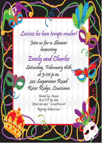 ASSORTED MARDI GRAS MASKS CUSTOM INVITATION