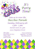 WORDS "MARDI GRAS" AND HARLEQUIN PATTERN CUSTOM INVITATION